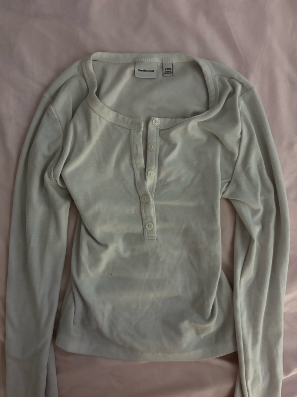 Aritzia/ Sunday Best White Long-Sleeve Henley Top Button Up